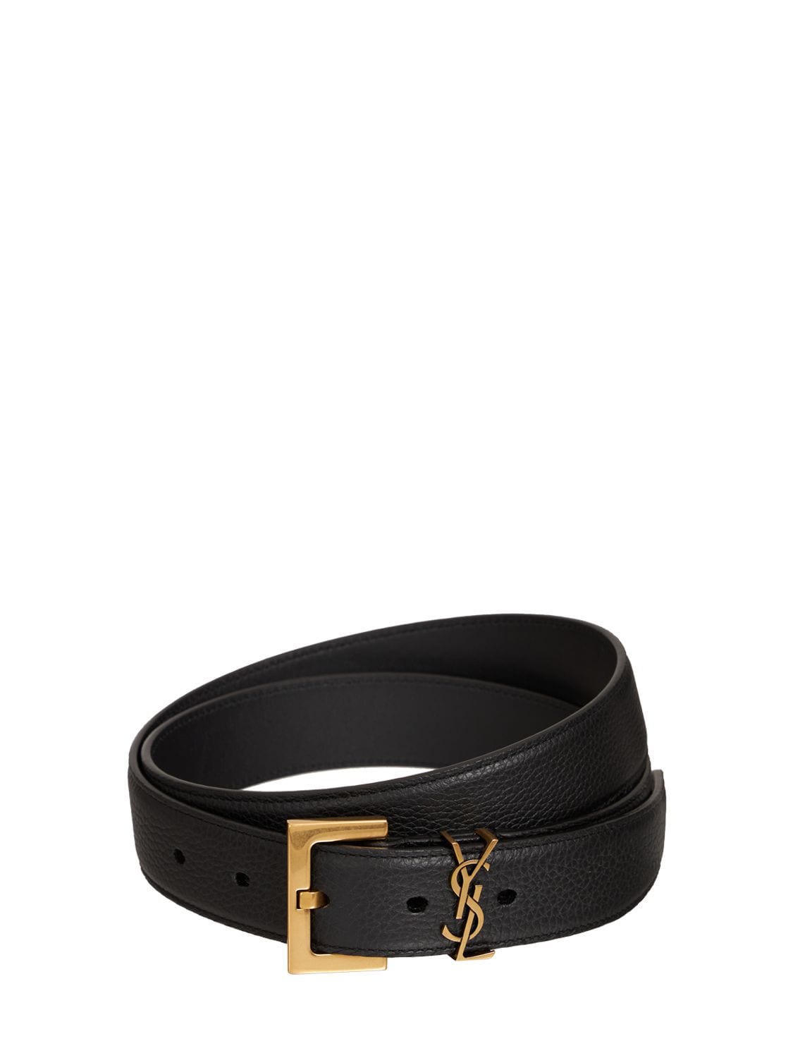 Saint Laurent 3cm Ysl Leather Belt In Black