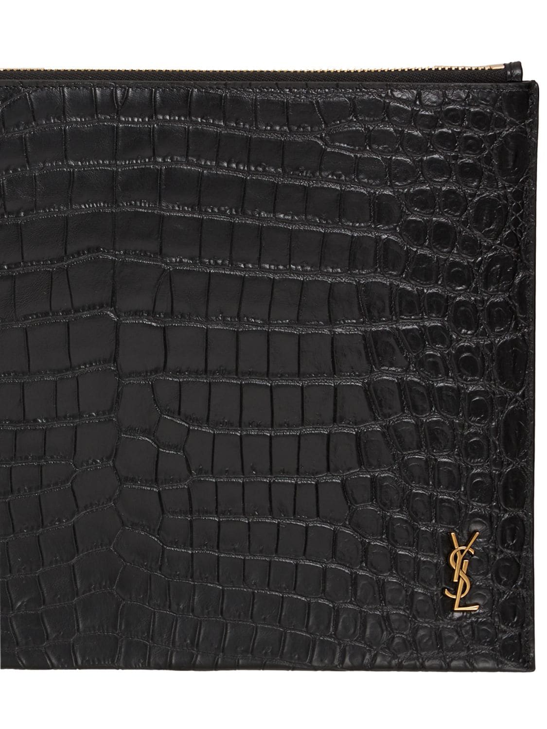 Shop Saint Laurent Ysl Croc Embossed Leather Ipad Holder In Schwarz