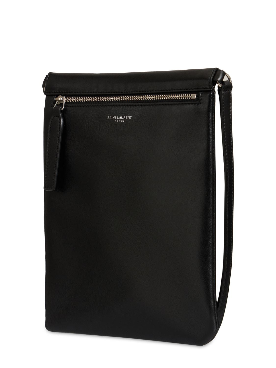 Shop Saint Laurent Sid Flat Leather Crossbody Bag In Black