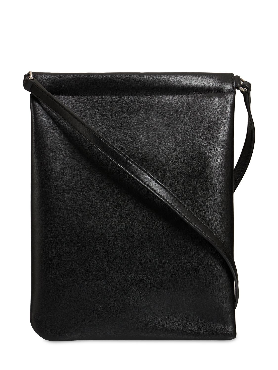 Shop Saint Laurent Sid Flat Leather Crossbody Bag In Black