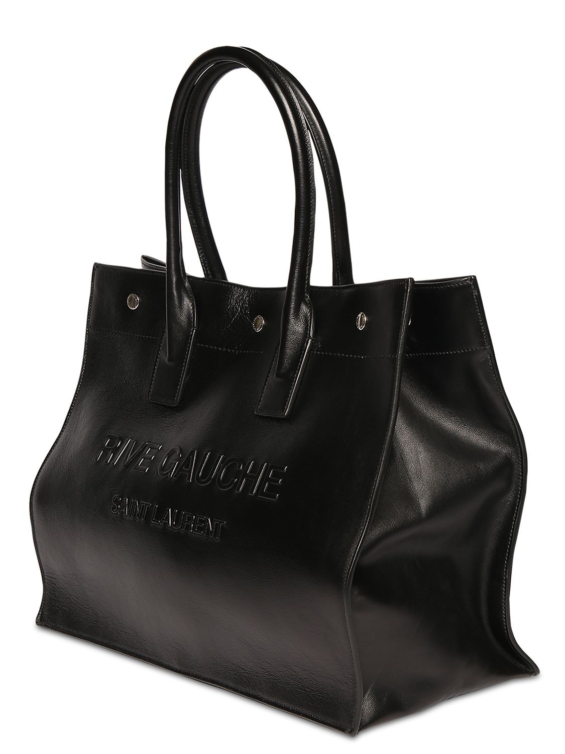 Shop Saint Laurent Rive Gauche Small Leather Tote Bag In Black