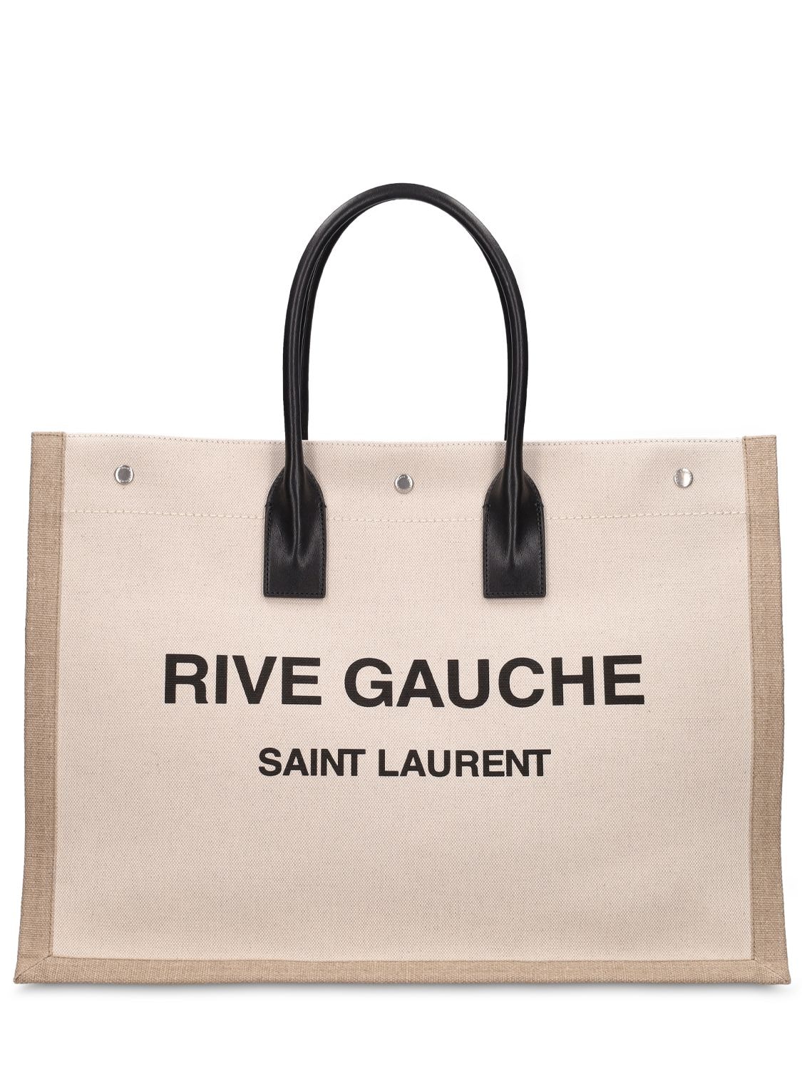 Saint Laurent Rive Gauche Printed Canvas & Leather Bag In Off White