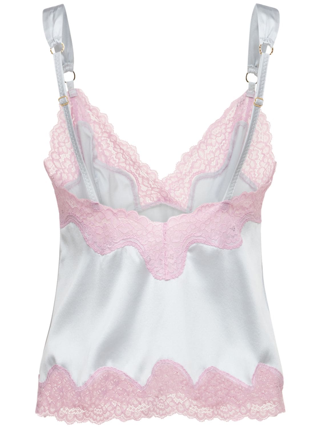 Shop Stella Mccartney Satin & Lace Pajama Top In Lightblue,pink