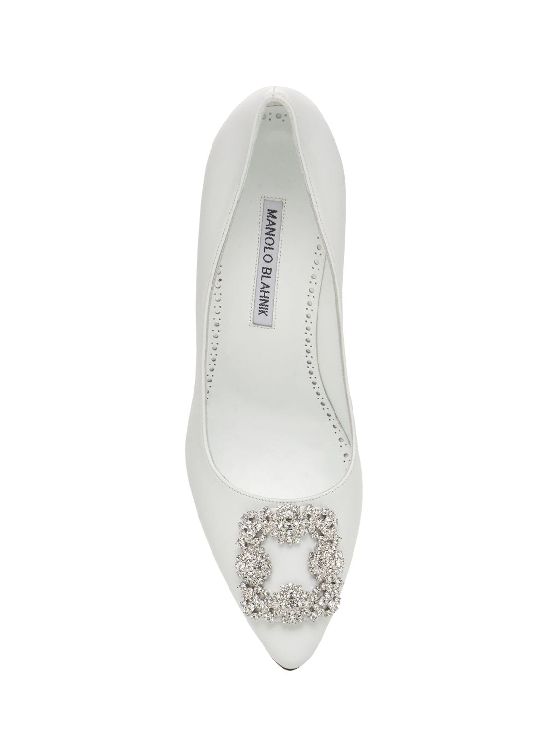 Shop Manolo Blahnik 105mm Hangisi Leather Pumps In White