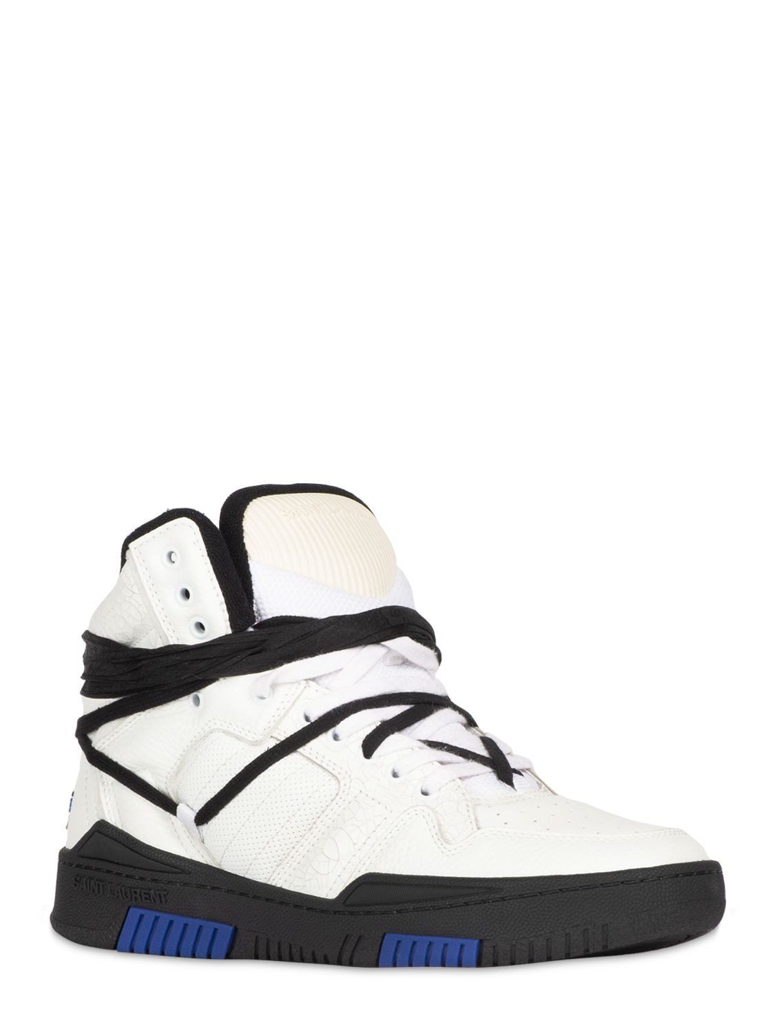 Saint Laurent Smith Grained Leather Sneakers In White | ModeSens