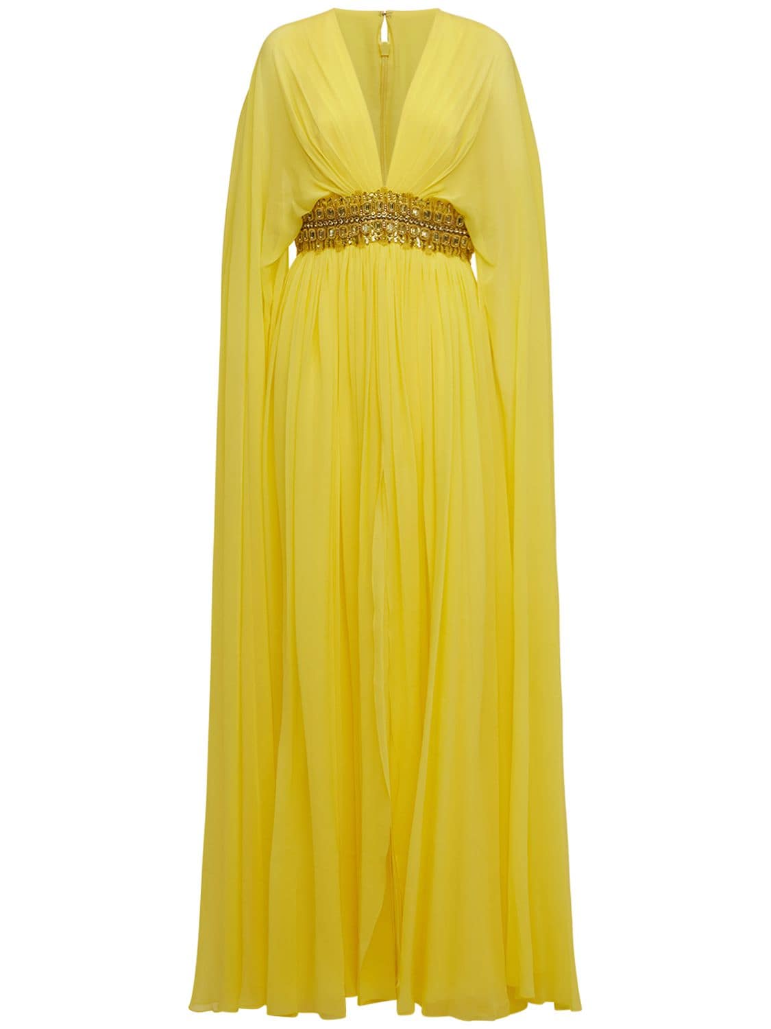 Zuhair Murad - Georgette silk slip gown w/beaded waist - Yellow ...