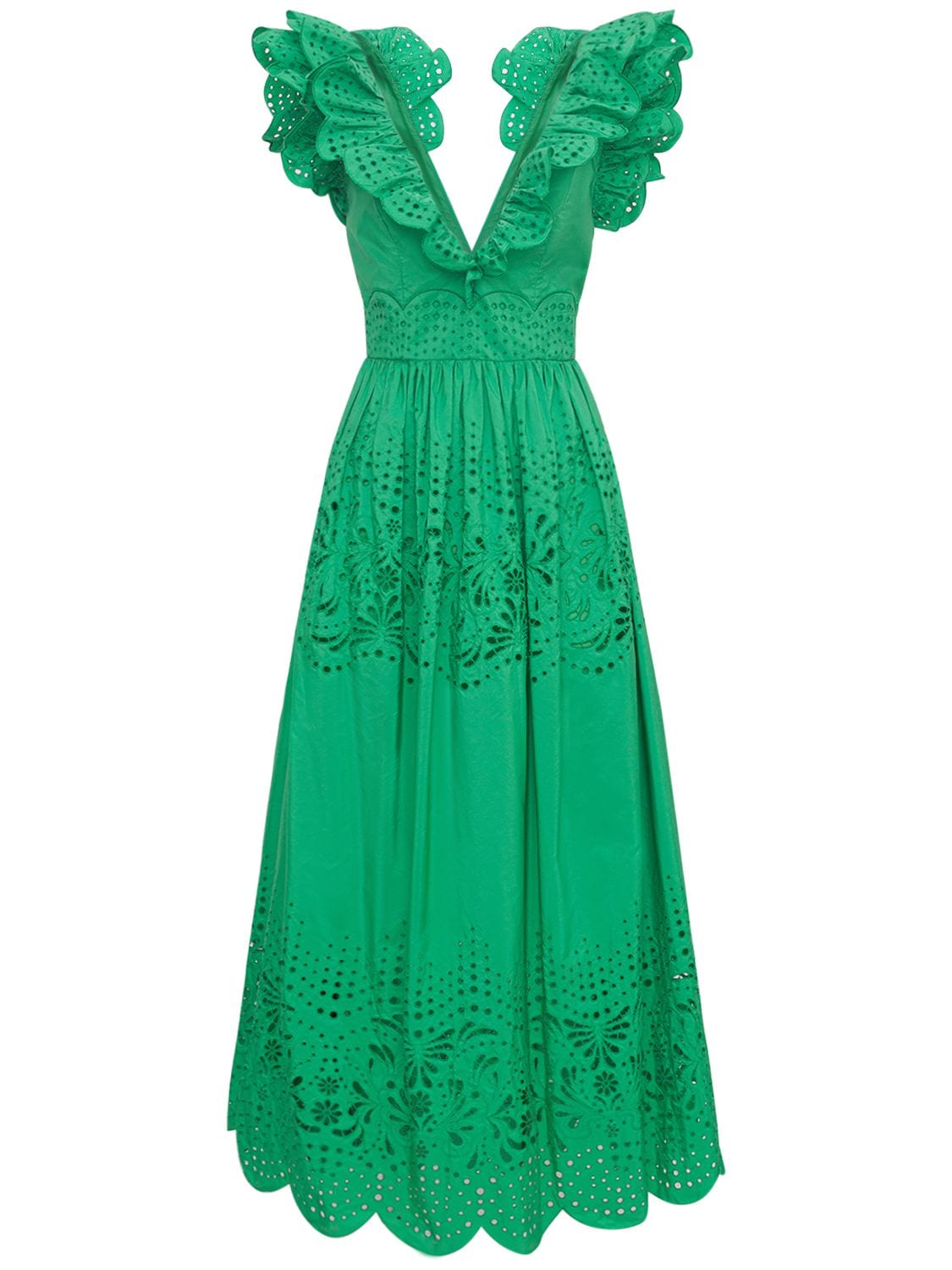 Zuhair Murad Taffeta And English Lace Midi Dress In Green Modesens 2547