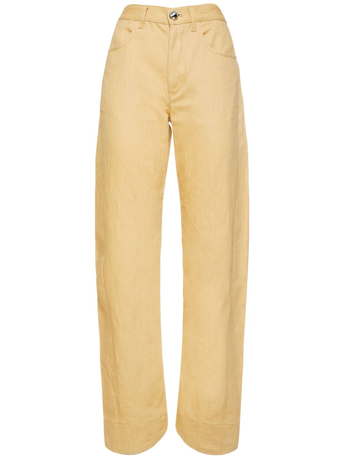 JIL SANDER Coated Cotton & Linen Loose Fit Jeans