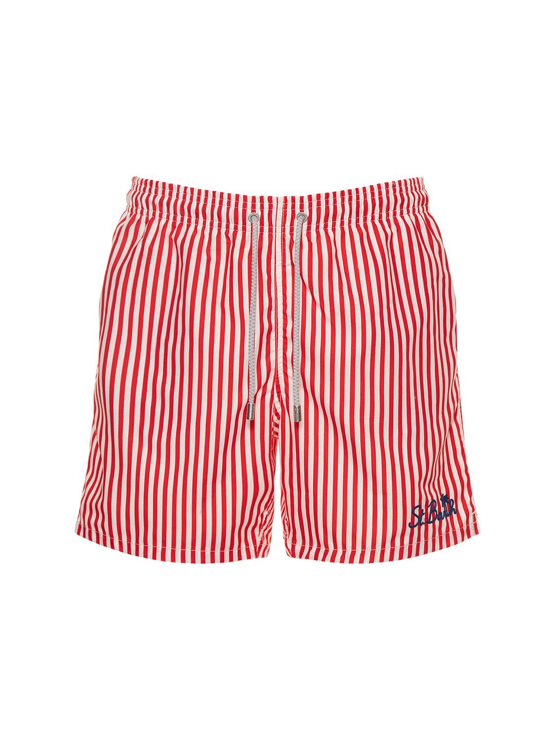 Mc2 Saint Barth Striped Print Tech Swim Shorts In Red,white