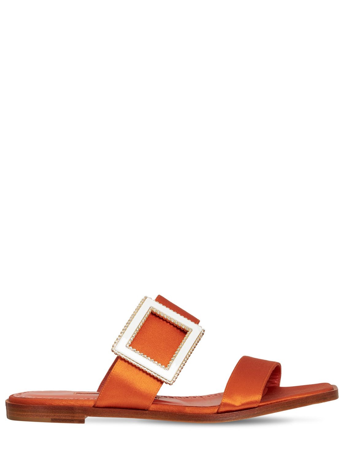 Manolo Blahnik 10mm Tuliaba Satin Slide Sandals In 橙色