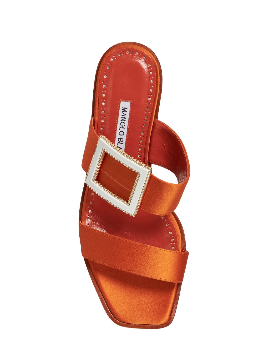 Shop Manolo Blahnik 10mm Tuliaba Satin Slide Sandals In 橙色