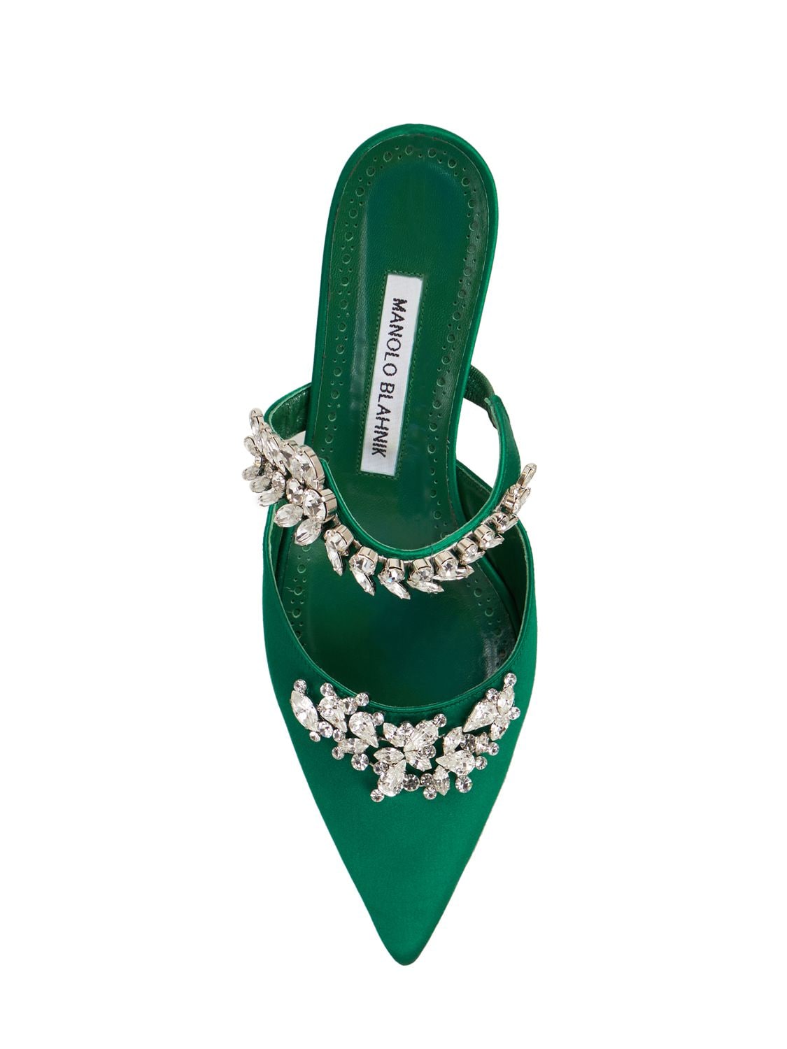 Shop Manolo Blahnik 10mm Lurum Satin Flats In 翠绿色