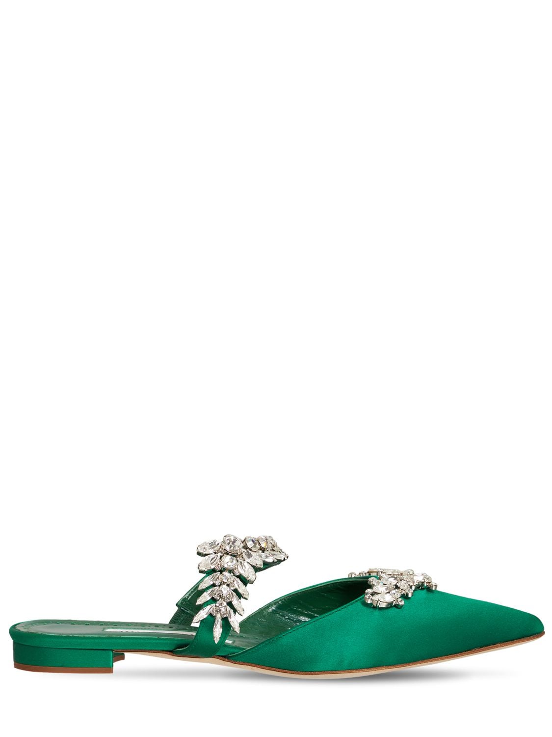 Shop Manolo Blahnik 10mm Lurum Satin Flats In 翠绿色