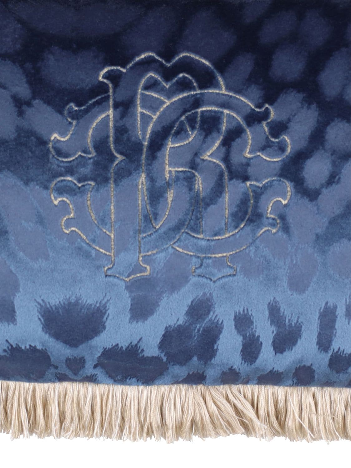 Shop Roberto Cavalli Monogram Silk Cushion In Blue