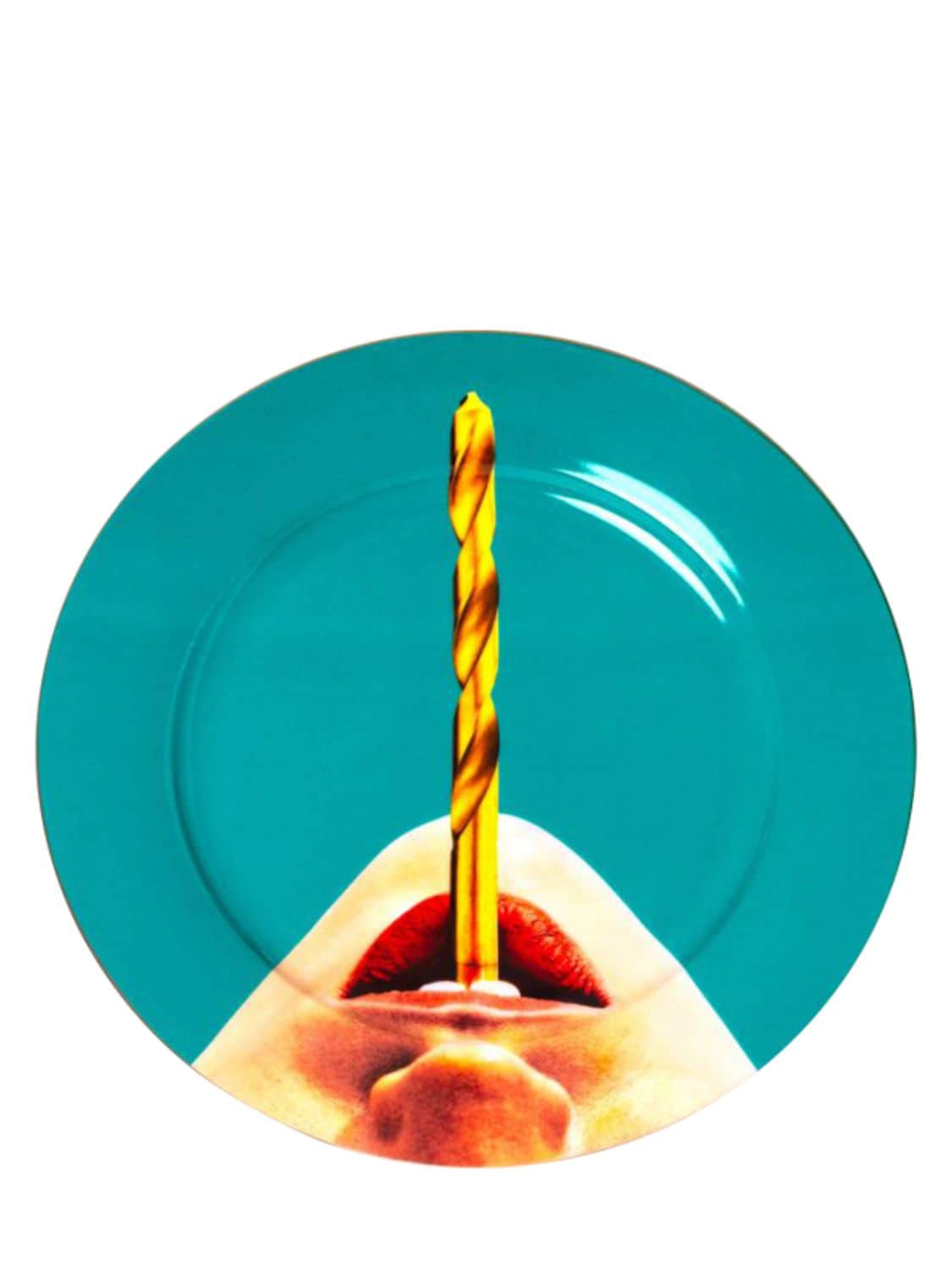 Seletti Drill Plate In Light Blue/multicolor