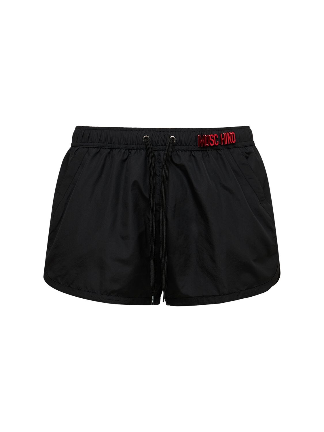 Moschino Underwear Logo Nylon Swim Shorts In Black,red