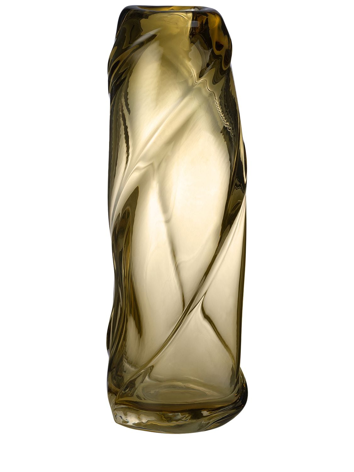 Shop Ferm Living Tall Water Swirl Glass Vase In Yellow