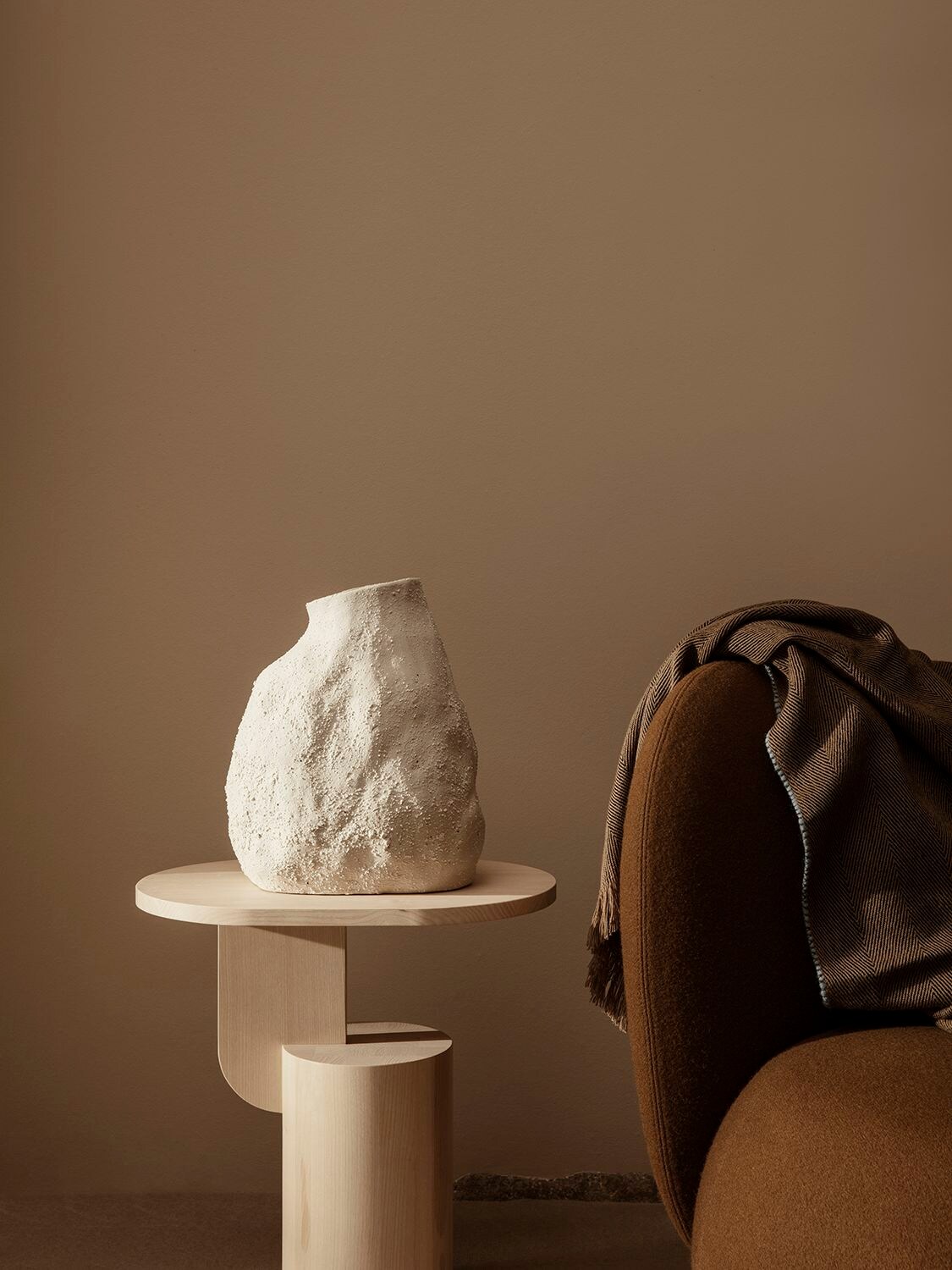 Shop Ferm Living Medium Vulca Stone Vase In Beige,white
