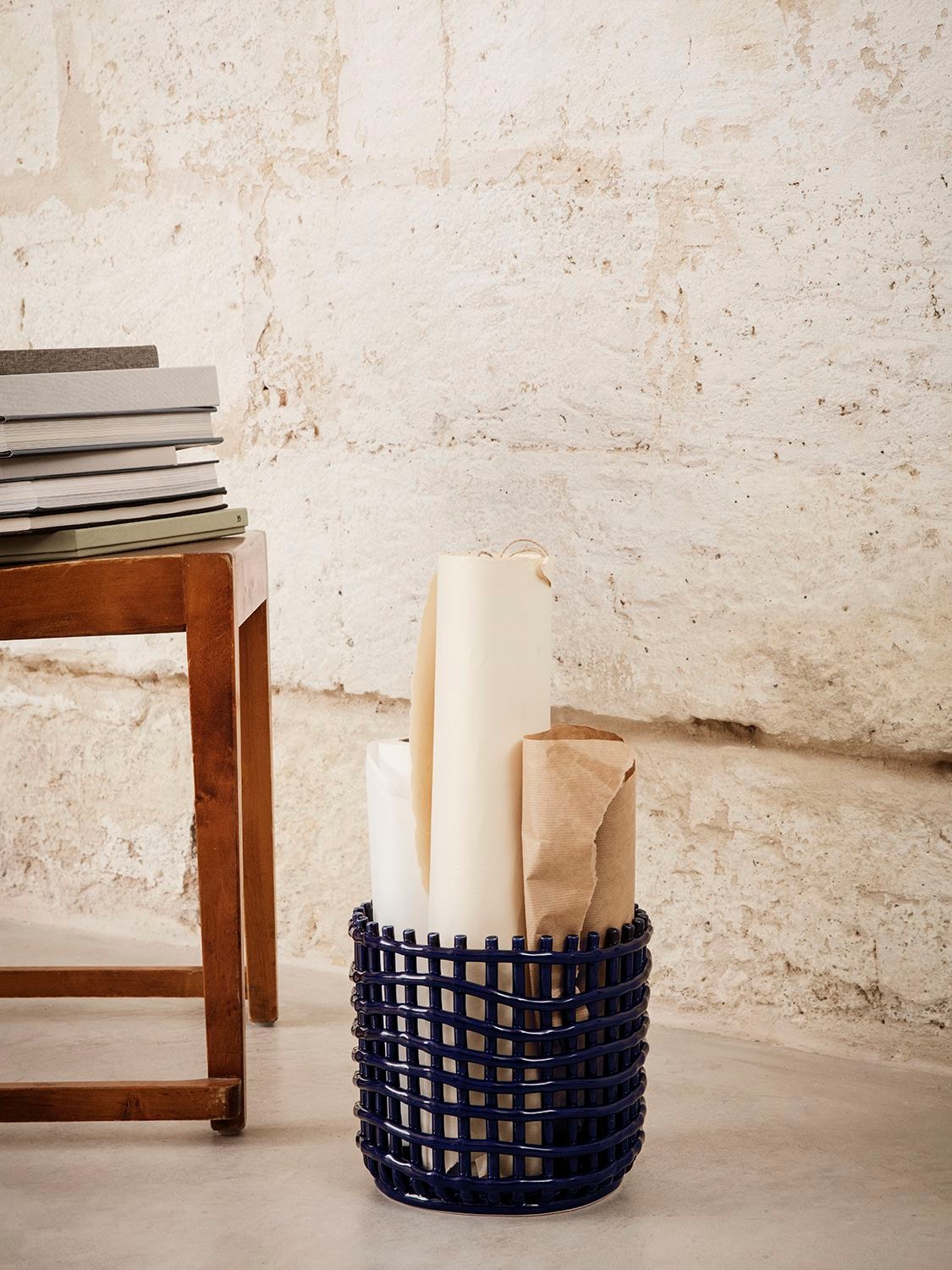 Shop Ferm Living Small Ceramic Basket In Blue