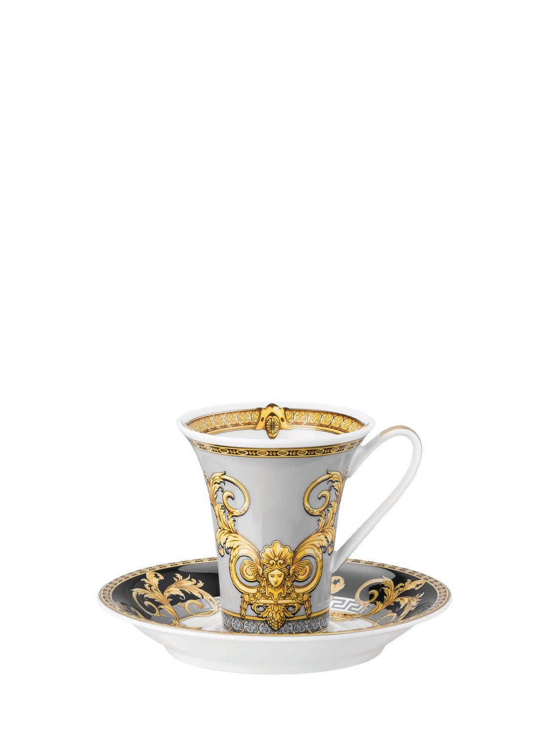 Versace Prestige Gala Tall Espresso Cup & Saucer In Grey,gold