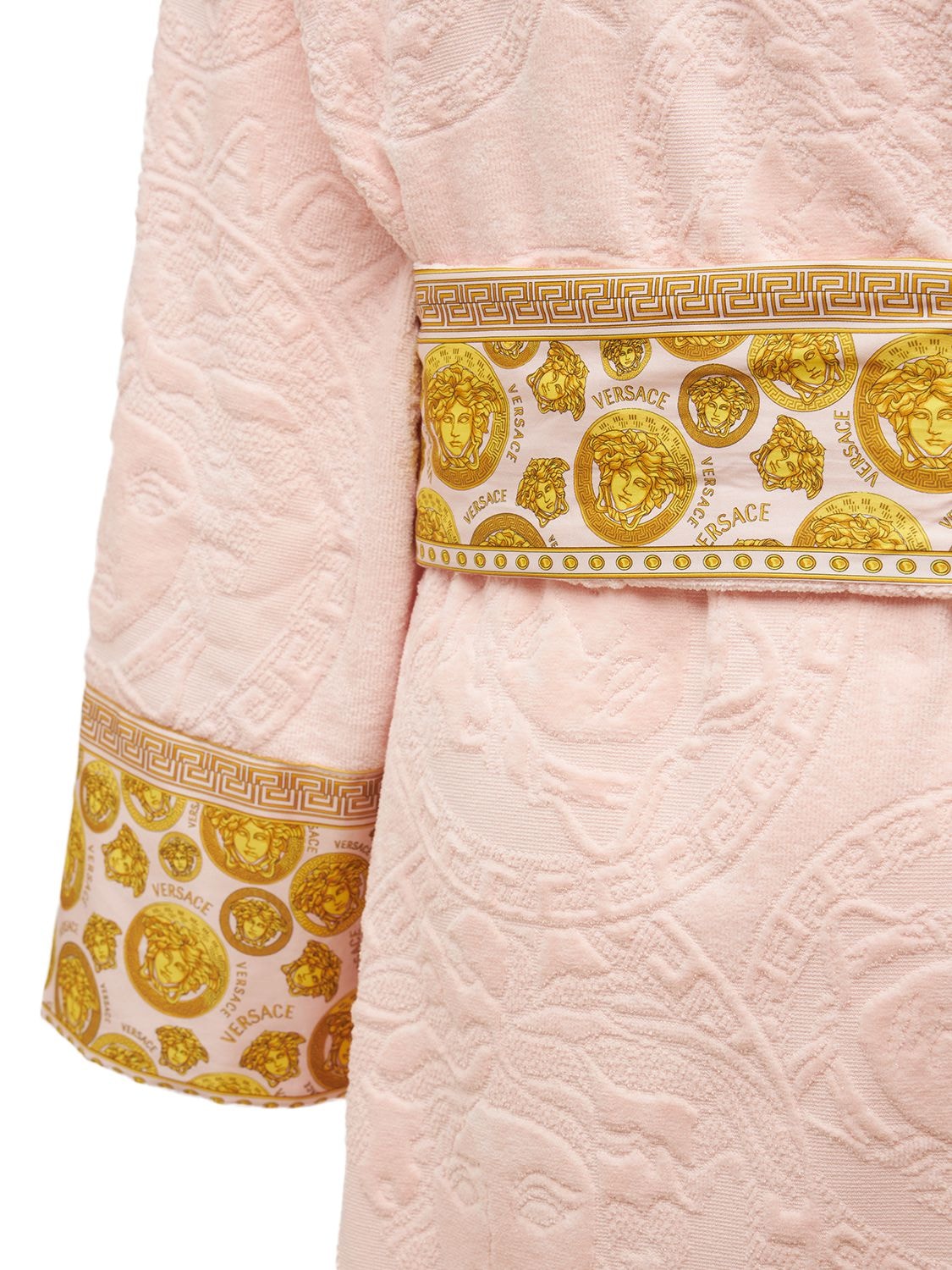 Shop Versace Medusa Cotton Bathrobe In Rosa-oro