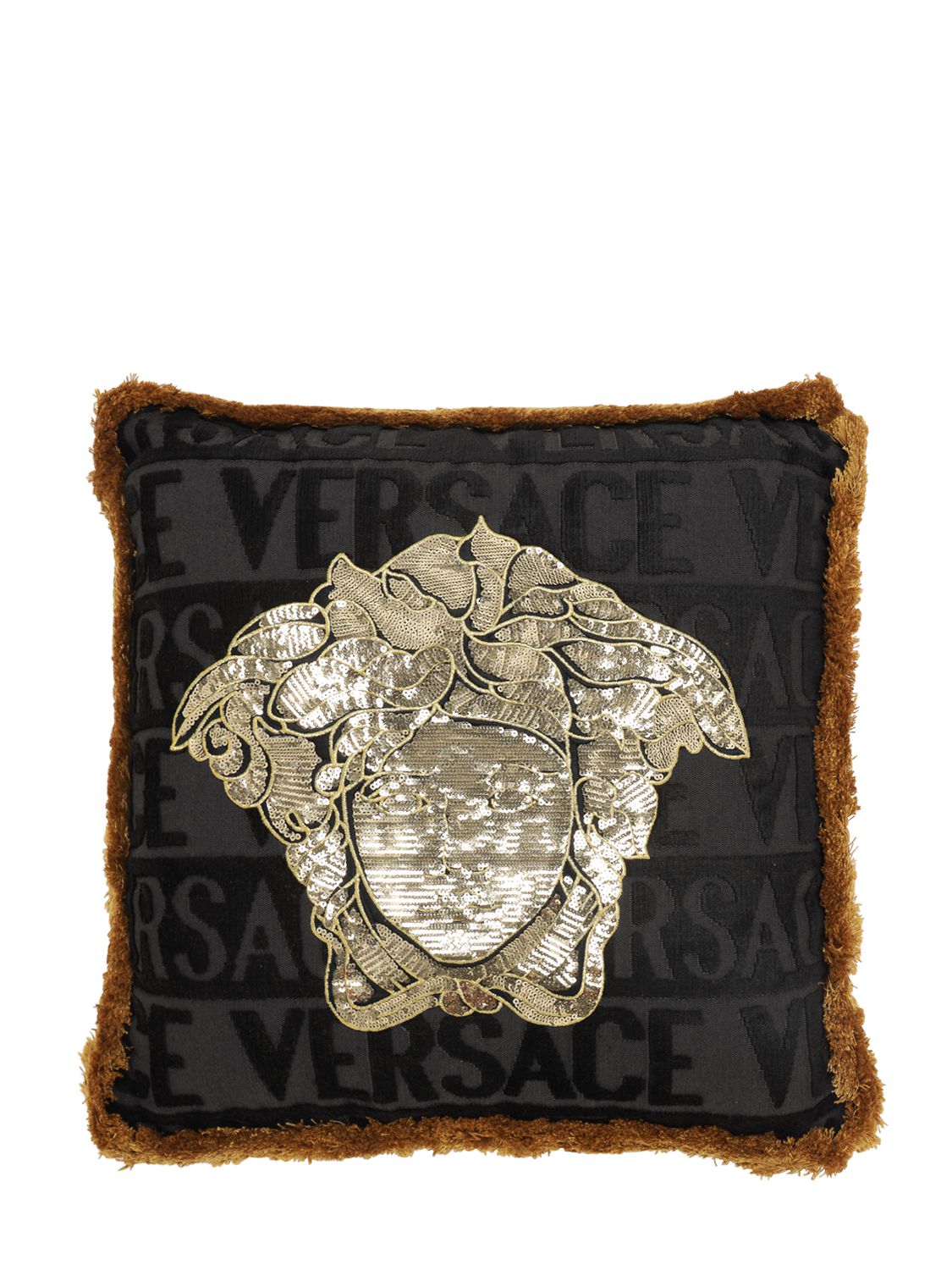 Versace Logomania Medusa Cushion In Black,gold