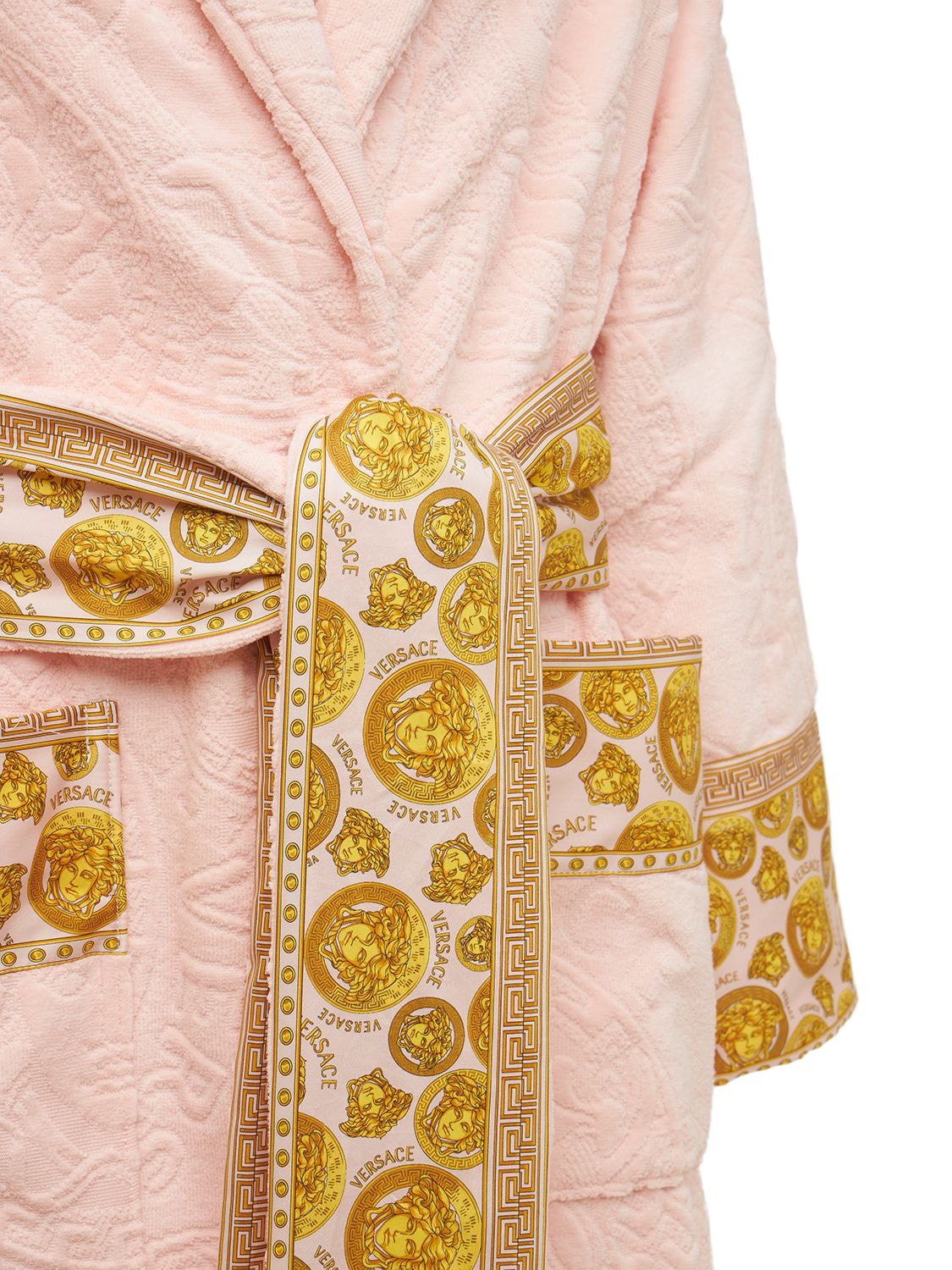 Shop Versace Medusa Cotton Bathrobe In Rosa-oro