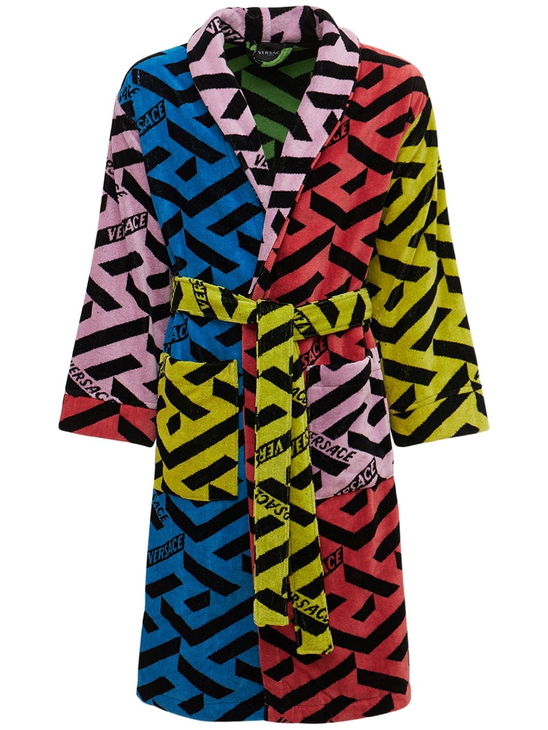 Versace - La greca jacquard cotton bathrobe - Multicolor | Luisaviaroma
