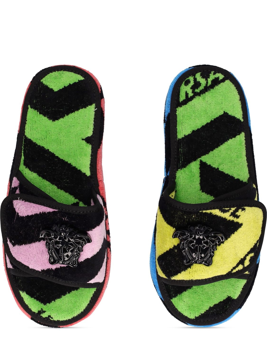 Shop Versace La Greca Jacquard Cotton Slippers In Multicolor