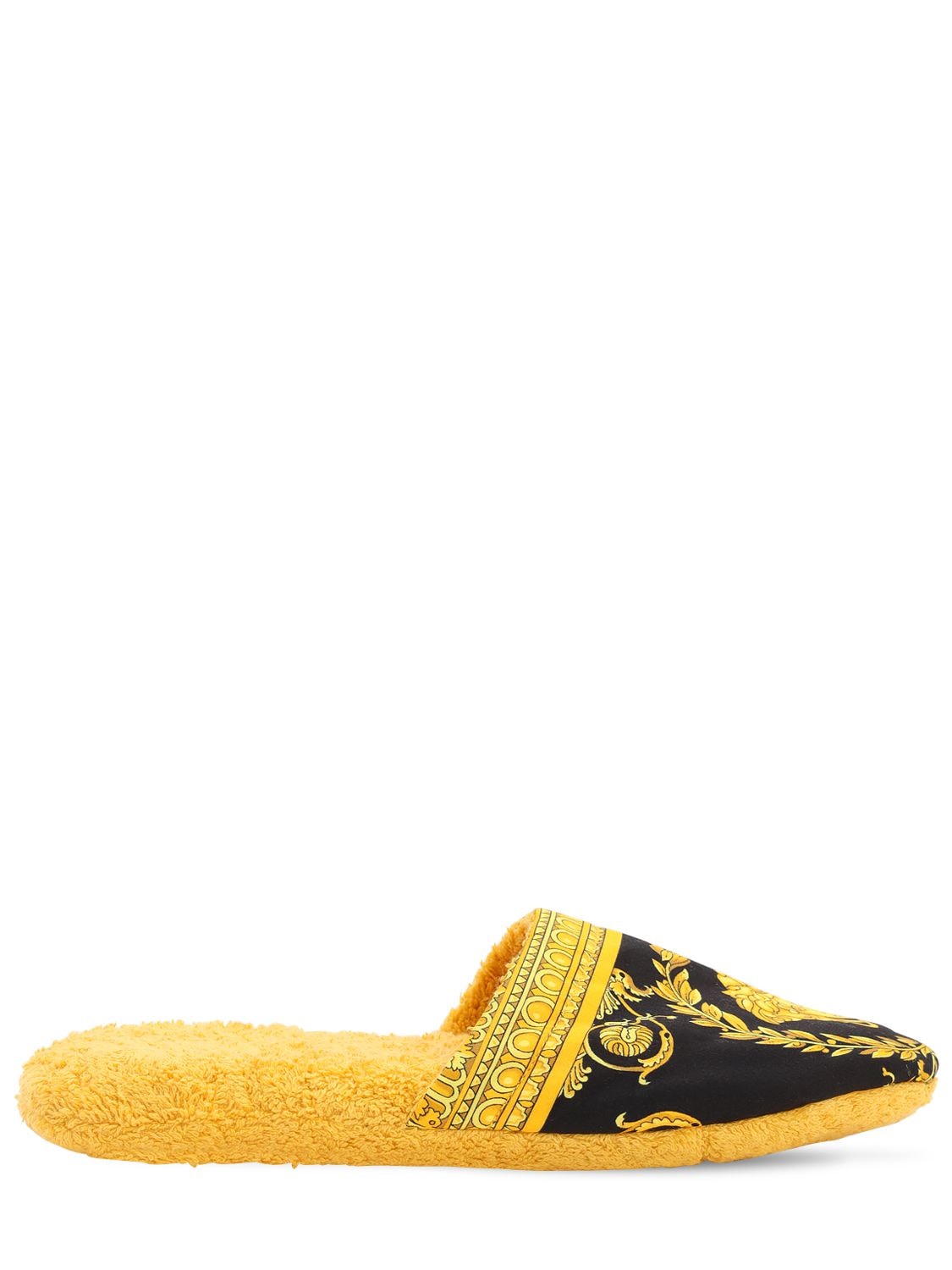 Shop Versace Barocco & Robe Cotton Slippers In Gold,black