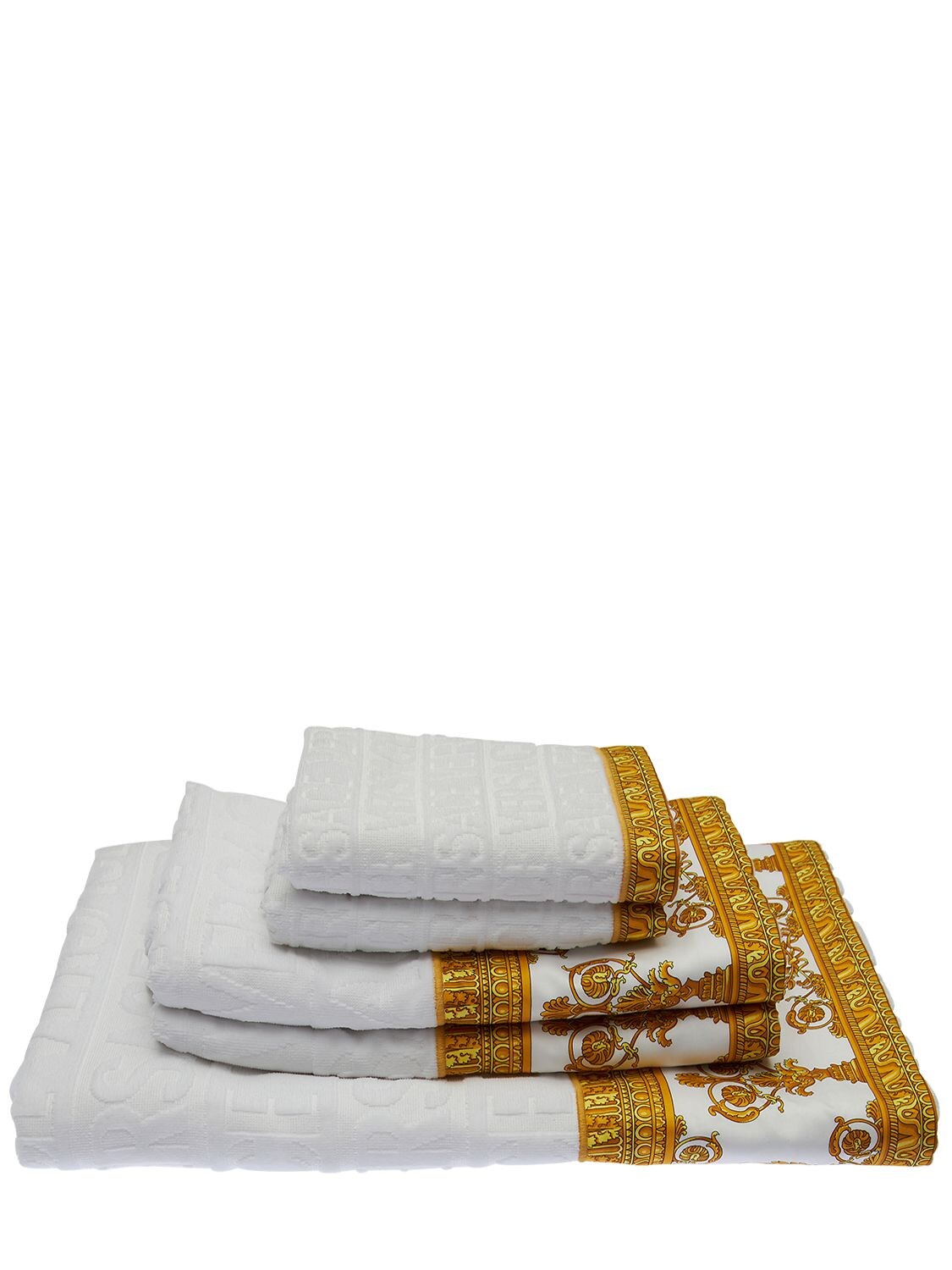 Versace Set Of 5 Barocco & Robe Cotton Towels In White,gold