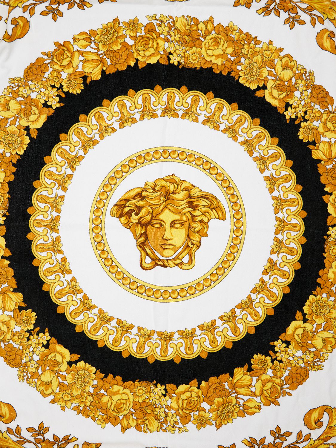 Versace Crete De Fleur Print Cotton Terry Towel In Gold,black
