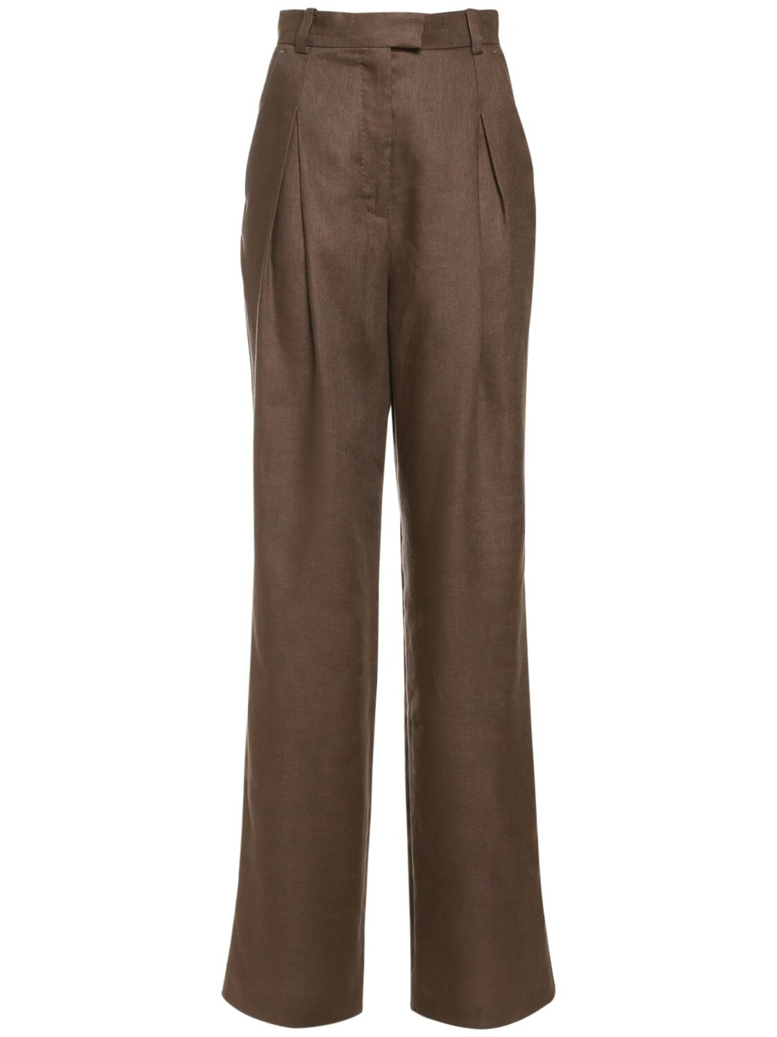 Agnona Linen Twill Pants In Brown