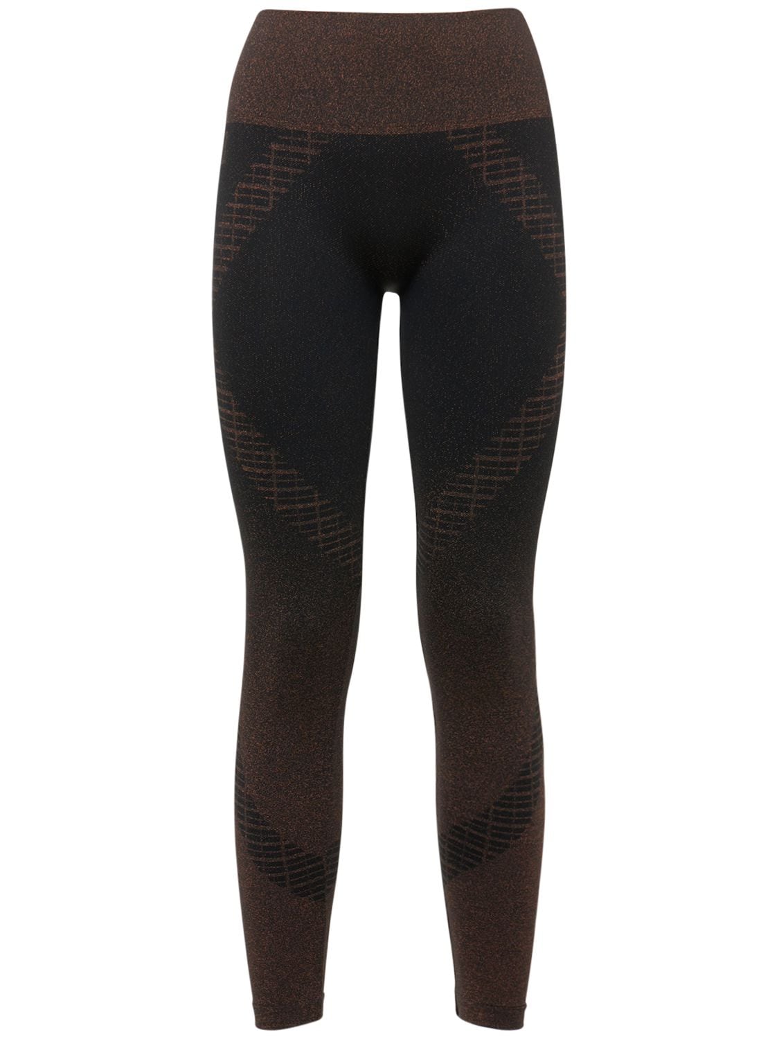 Wolford Shiny Grid High-rise Jacquard Leggings In Black,copper