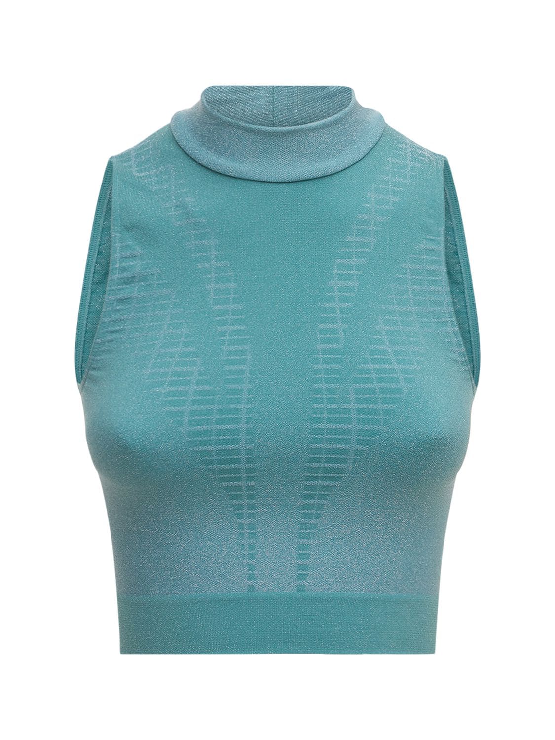 WOLFORD SHINY GRID SLEEVELESS STRETCH NYLON TOP,75I0Y6006-OTCYNA2