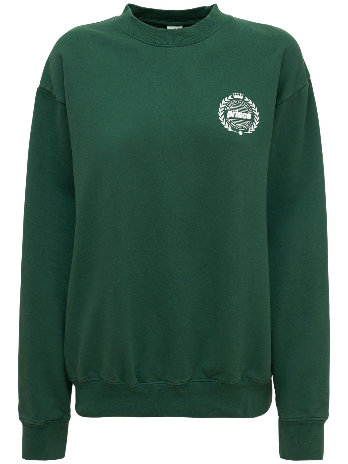 white sweatshirt with green writing