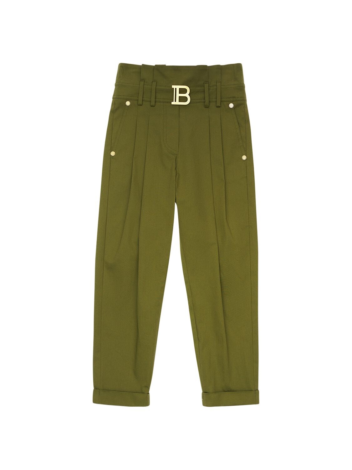 BALMAIN STRETCH COTTON PANTS W/ LOGO BUCKLE 75I19X024-NZE50