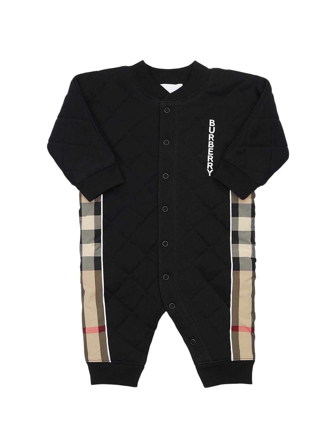 BURBERRY QUILTED COTTON ROMPER W/ CHECK INSERTS