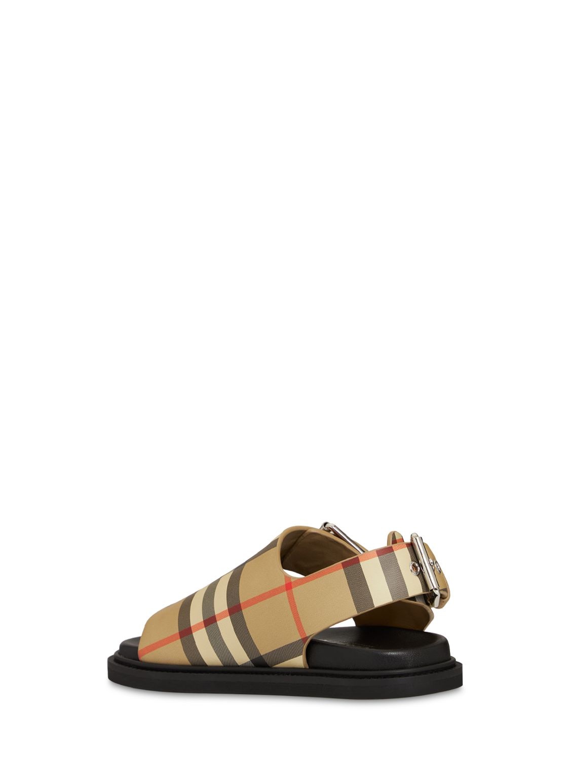 Shop Burberry Check Leather Buckled Sandals In Beige