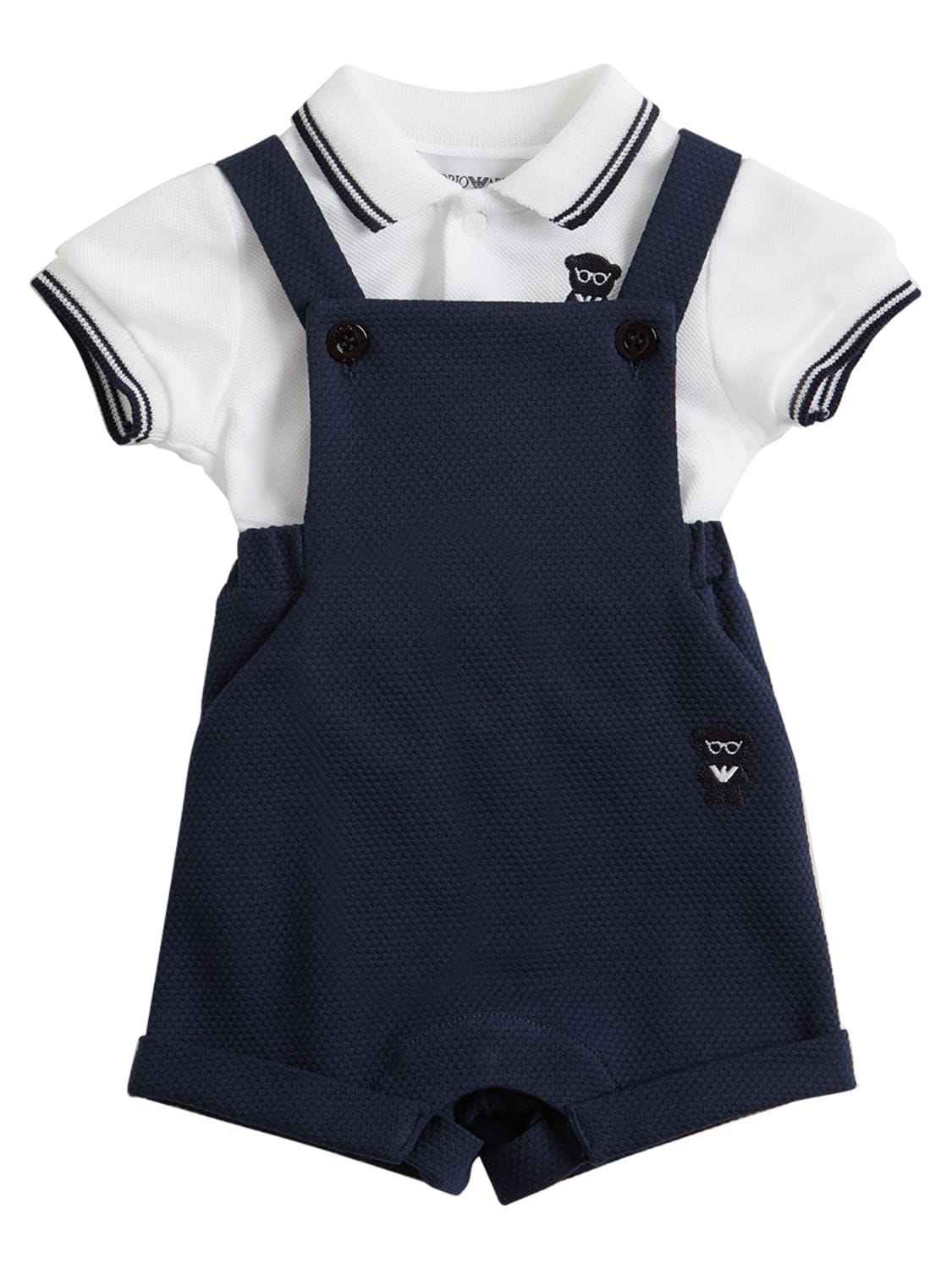 Emporio Armani Babies' Cotton Polo Shirt & Overalls In Navy,white ...