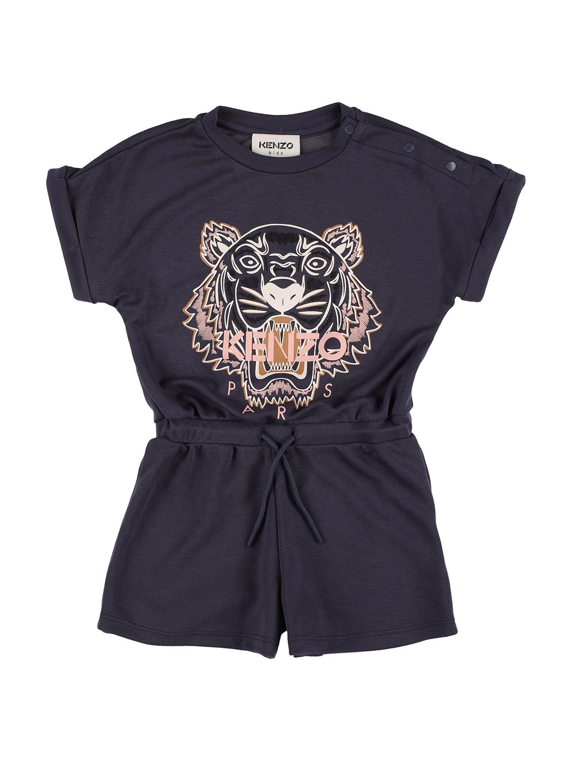 Kenzo Kids' Tiger Print Lyocell Blend Playsuit In Navy