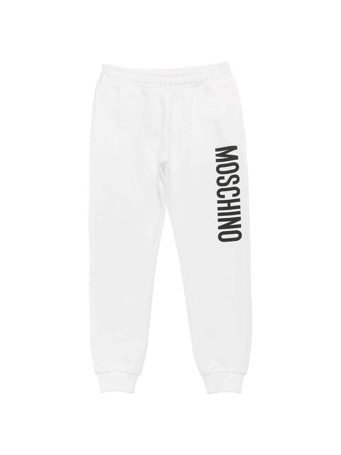 Shop Moschino Logo Print Cotton Sweatpants In White
