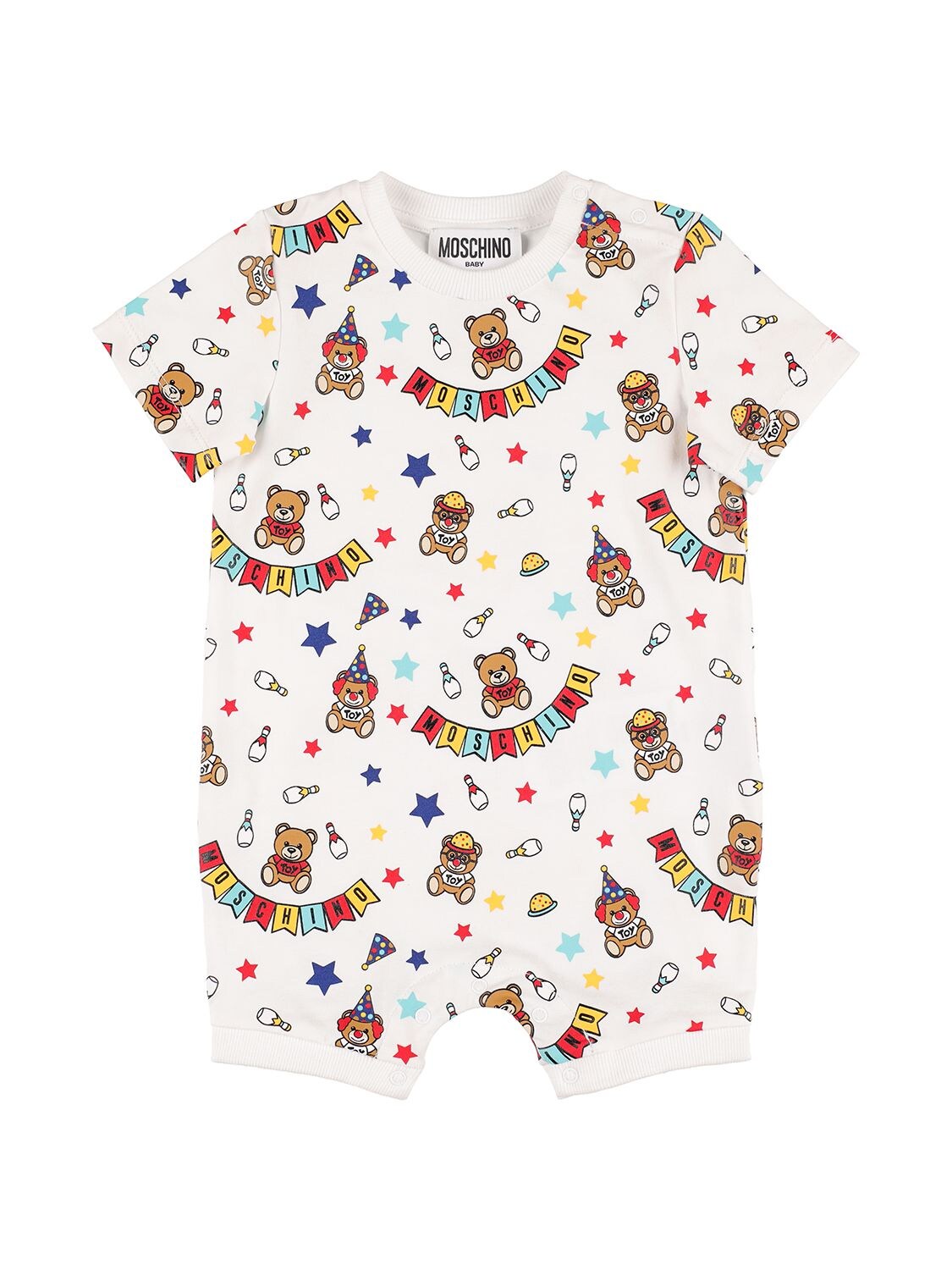 Moschino Babies' Circus Toy Logo Cotton Jersey Romper In Белый
