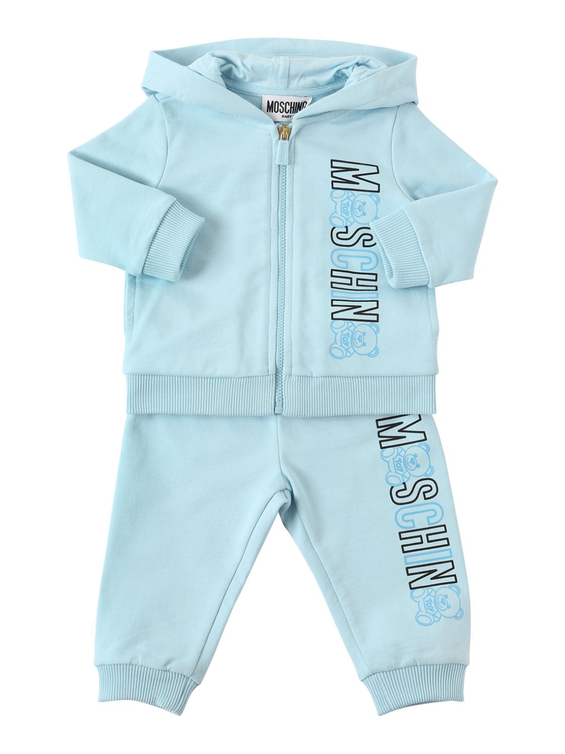 Moschino Kids' Logo Cotton Hoodie & Sweatpants In Light Blue