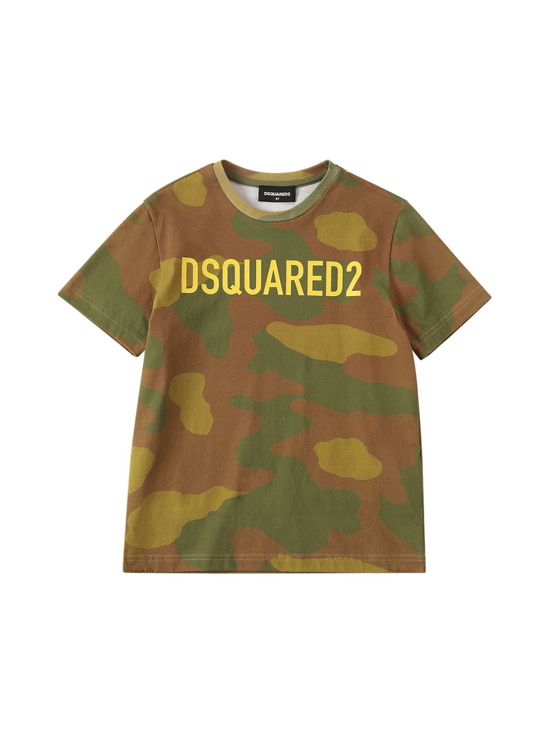 Dsquared2 Kids Camouflage-print Logo Cotton T-shirt In Military Green