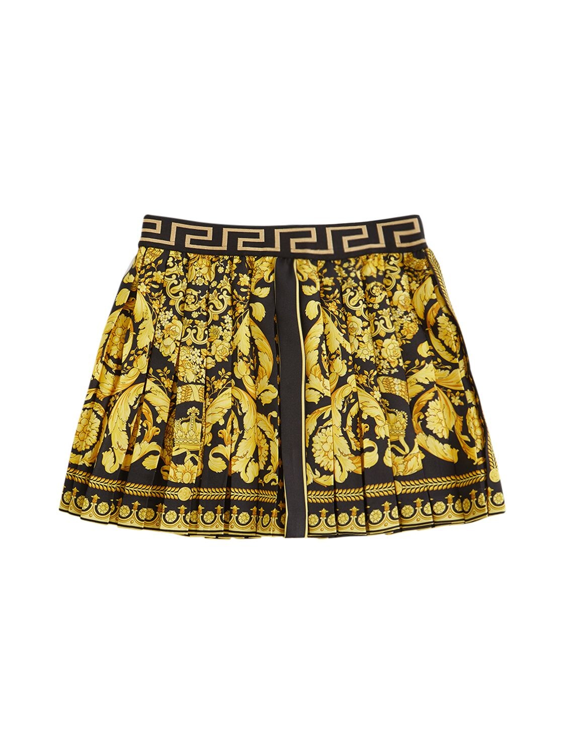 Shop Versace Baroque Print Pleated Twill Skirt In Yellow,black