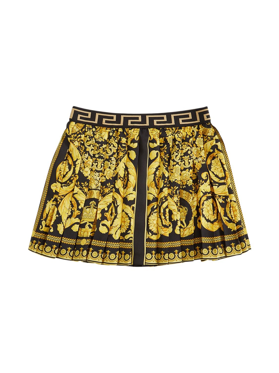 Shop Versace Baroque Print Pleated Twill Skirt In Yellow,black