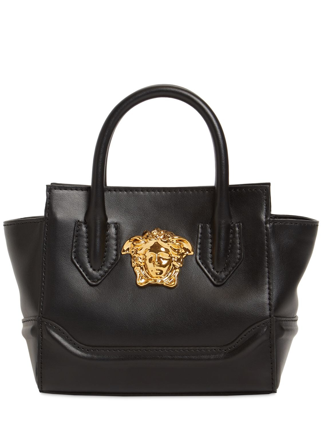 Versace Kids' Leather Top Handle Bag W/ Medusa In Black