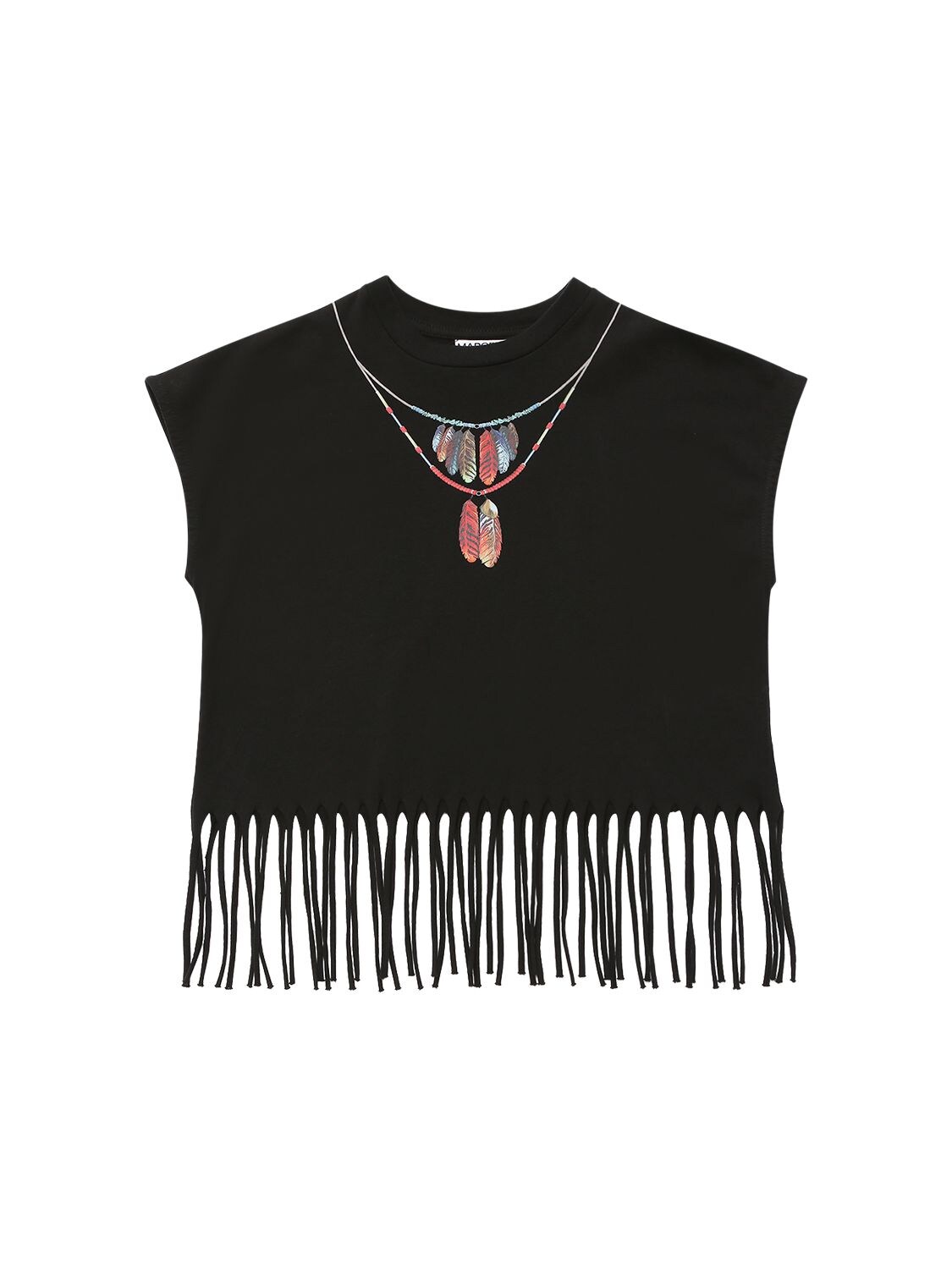 MARCELO BURLON COUNTY OF MILAN FEATHER PRINTED FRINGED COTTON T-SHIRT