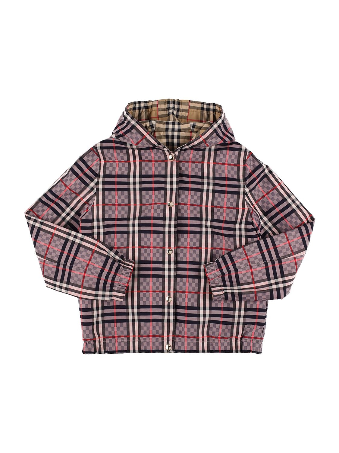 BURBERRY CHECK COTTON BLEND HOODED JACKET